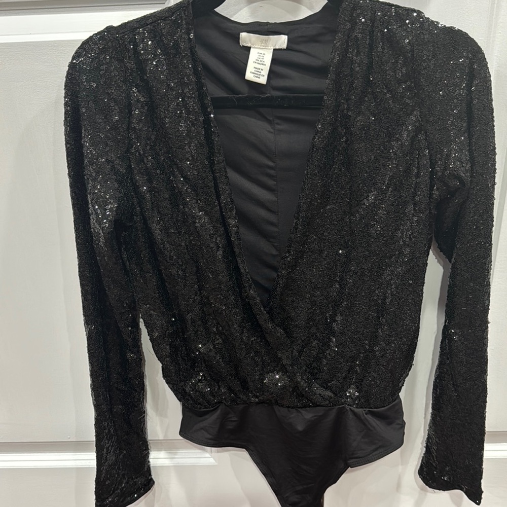 Black Sequin Bodysuit Top
